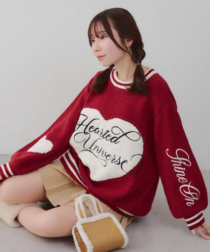 【HolidayCollection】毛絨愛心寬鬆針織衫