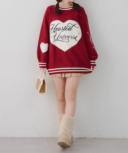【HolidayCollection】毛絨愛心寬鬆針織衫