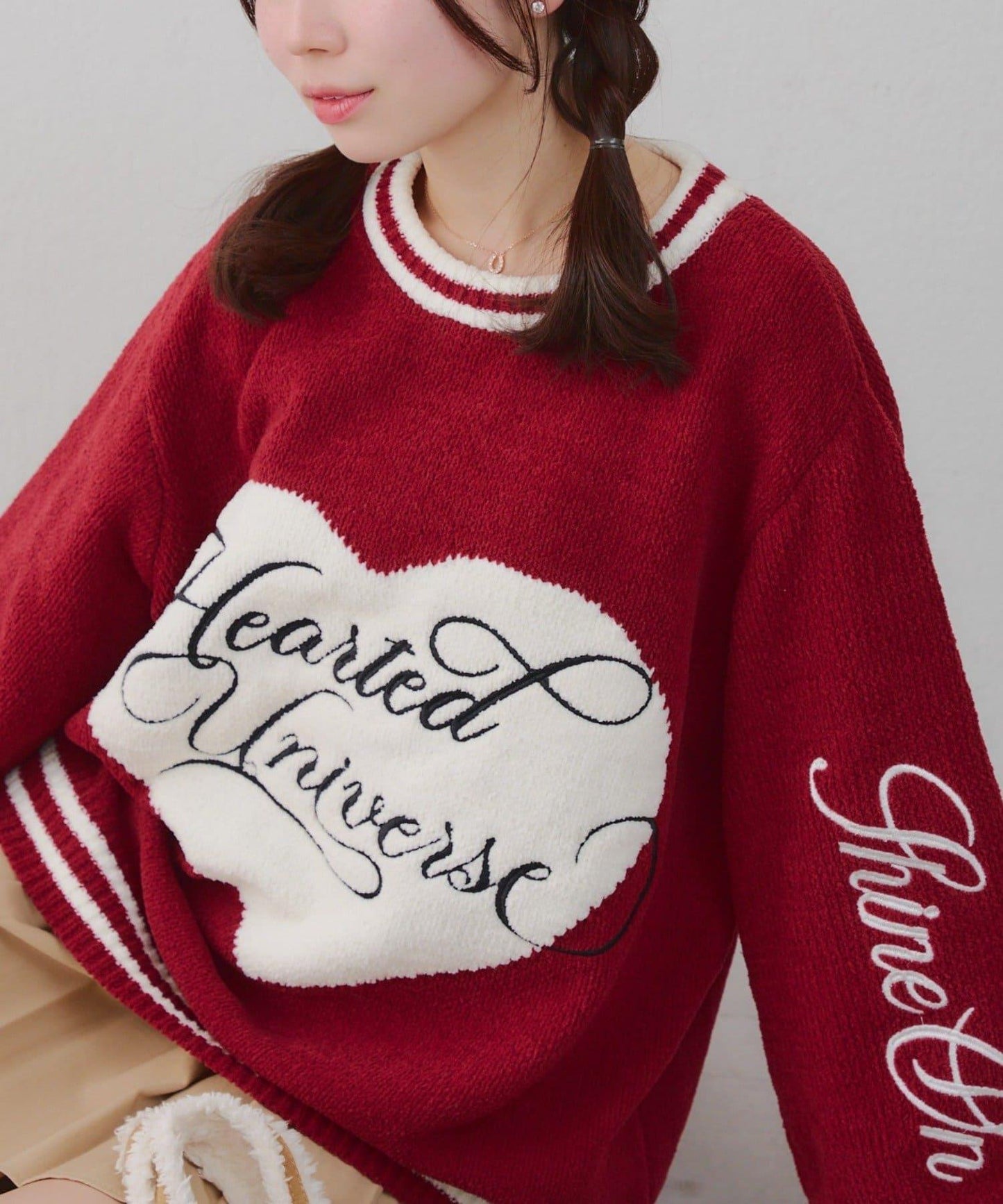 【HolidayCollection】毛絨愛心寬鬆針織衫