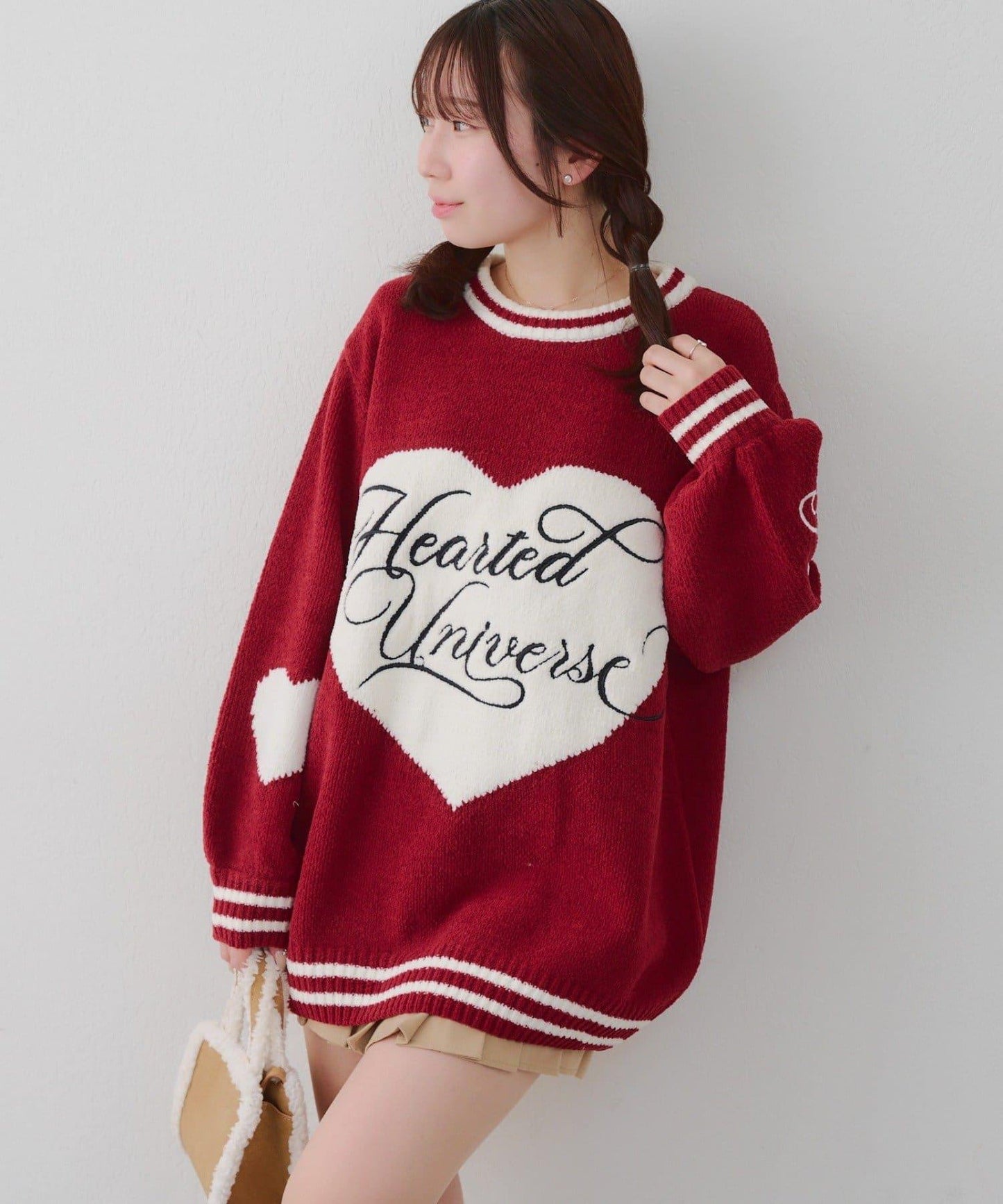 【HolidayCollection】毛絨愛心寬鬆針織衫