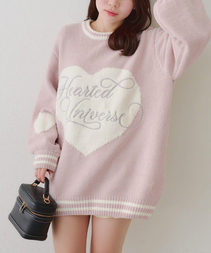 【HolidayCollection】毛絨愛心寬鬆針織衫