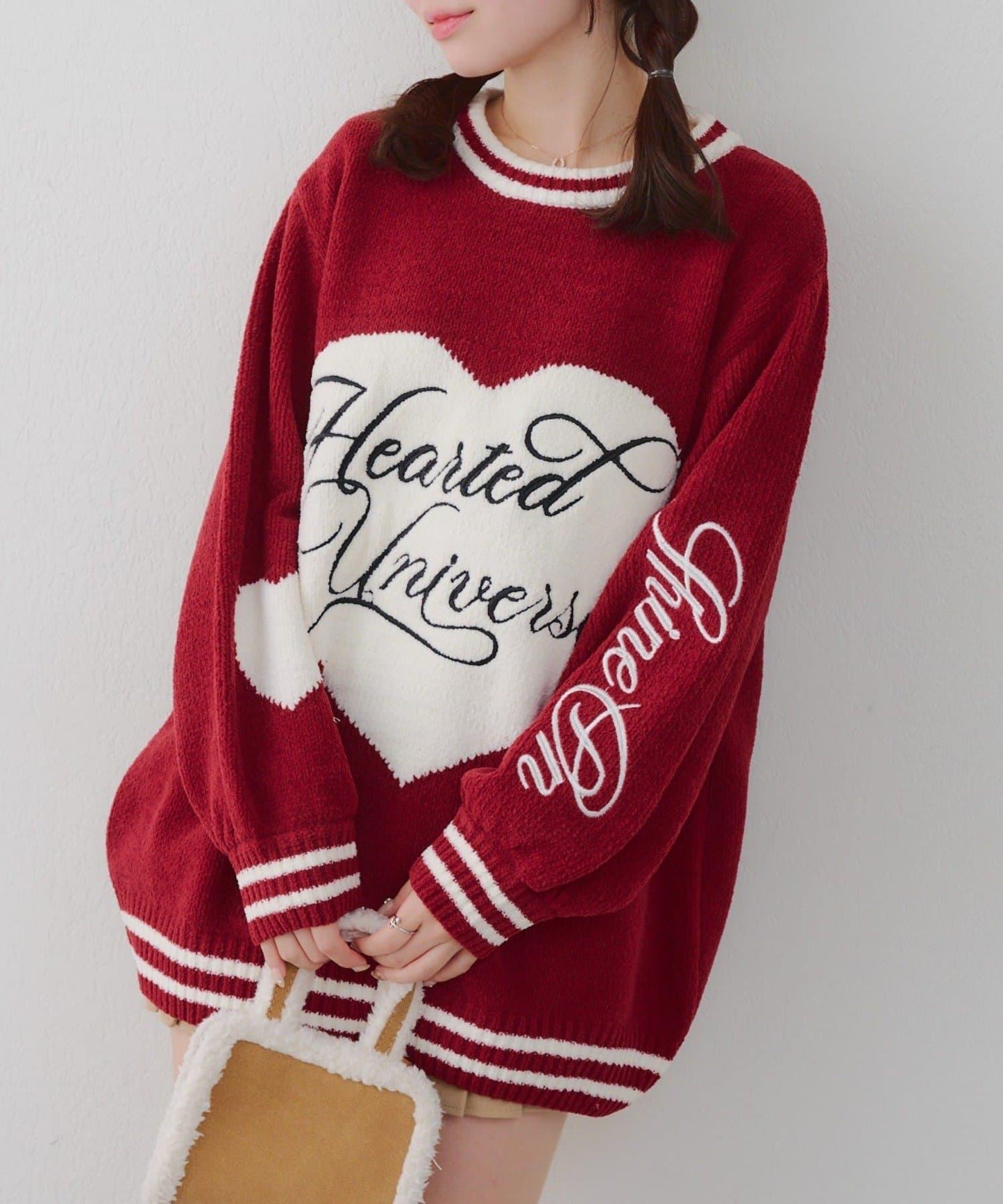 【HolidayCollection】毛絨愛心寬鬆針織衫