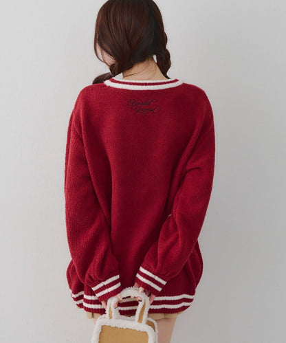 【HolidayCollection】毛絨愛心寬鬆針織衫