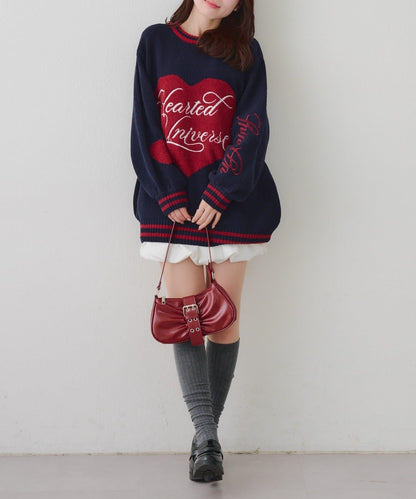 【HolidayCollection】毛絨愛心寬鬆針織衫