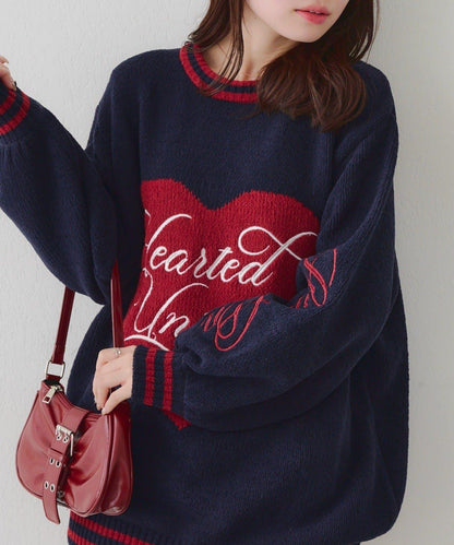 【HolidayCollection】毛絨愛心寬鬆針織衫