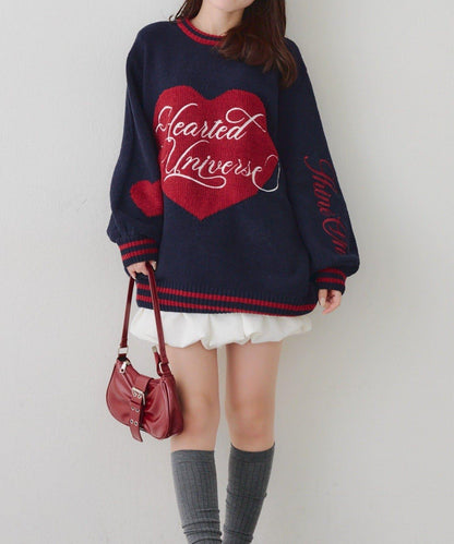 【HolidayCollection】毛絨愛心寬鬆針織衫