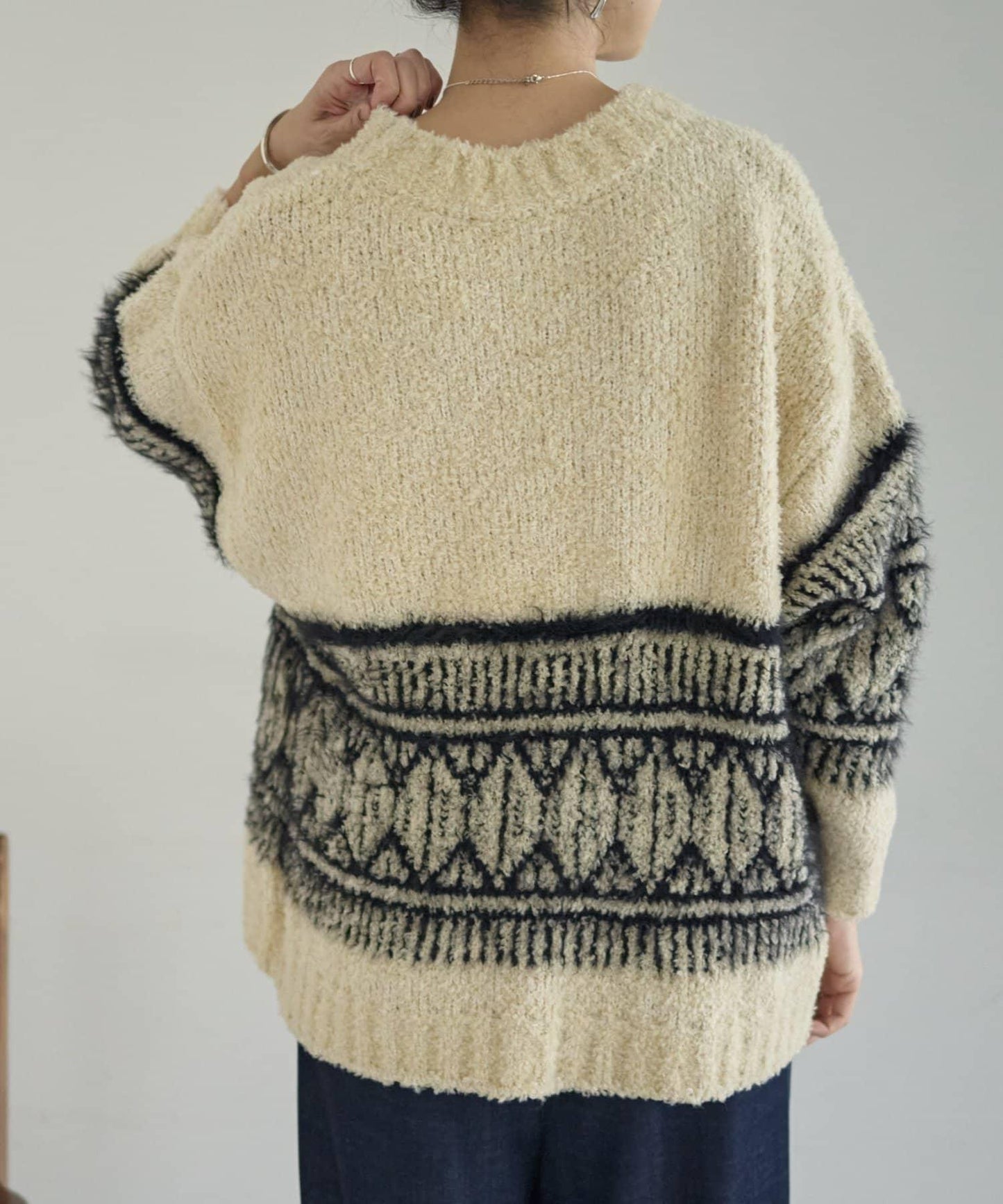 大格子費爾島花紋套頭衫