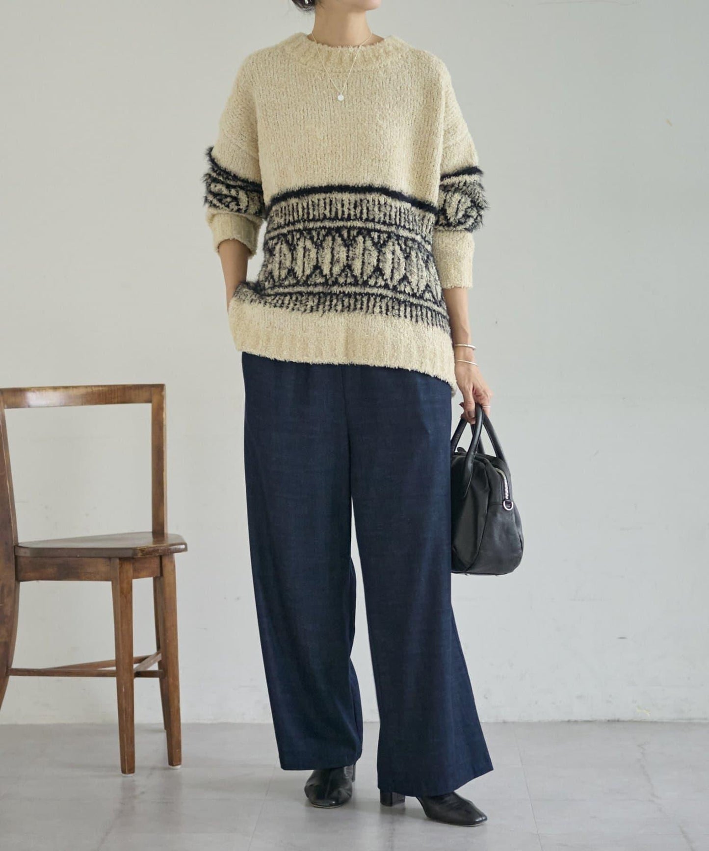 大格子費爾島花紋套頭衫