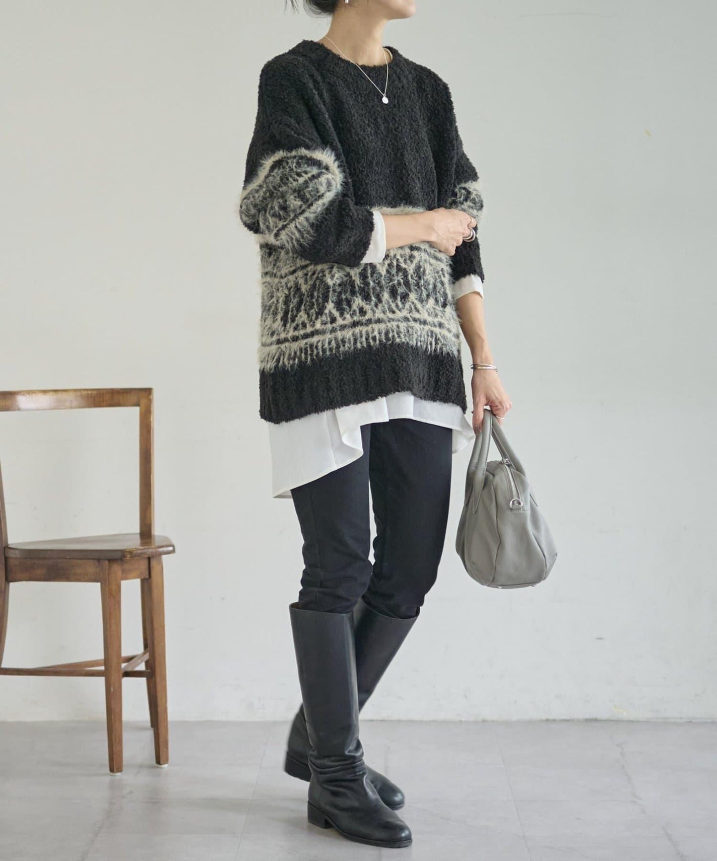 大格子費爾島花紋套頭衫