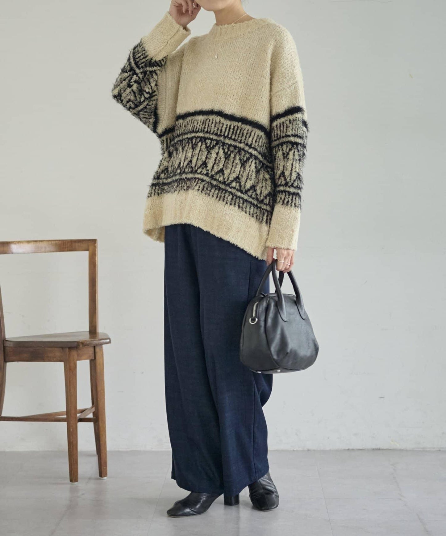 大格子費爾島花紋套頭衫