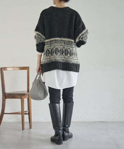 大格子費爾島花紋套頭衫