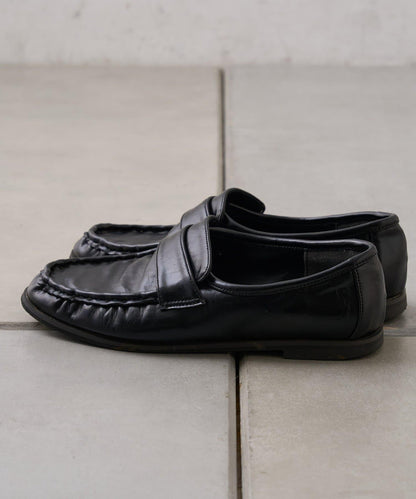 褶皺設計拼接材質平底樂福鞋