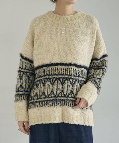大格子費爾島花紋套頭衫