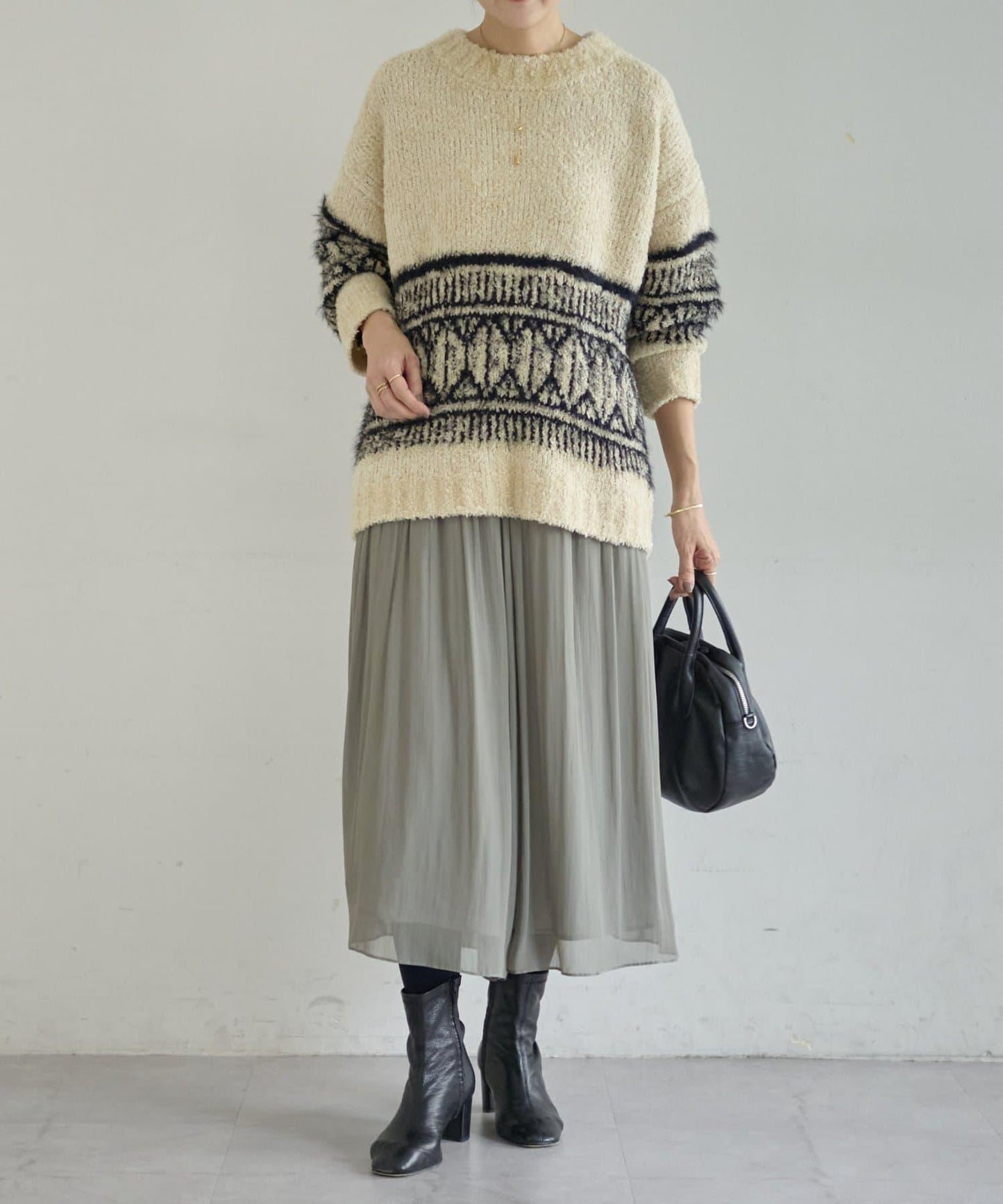 大格子費爾島花紋套頭衫