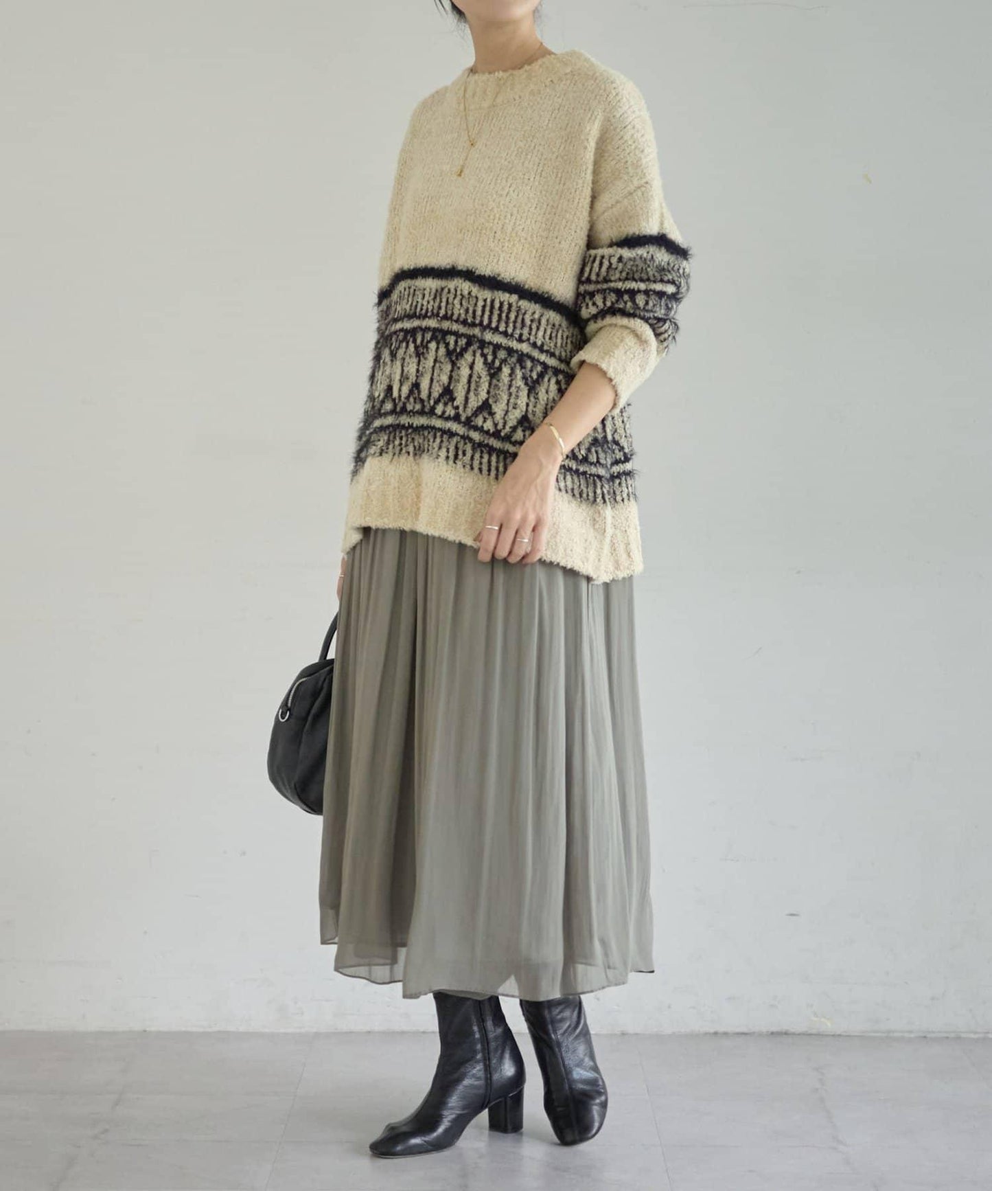 大格子費爾島花紋套頭衫