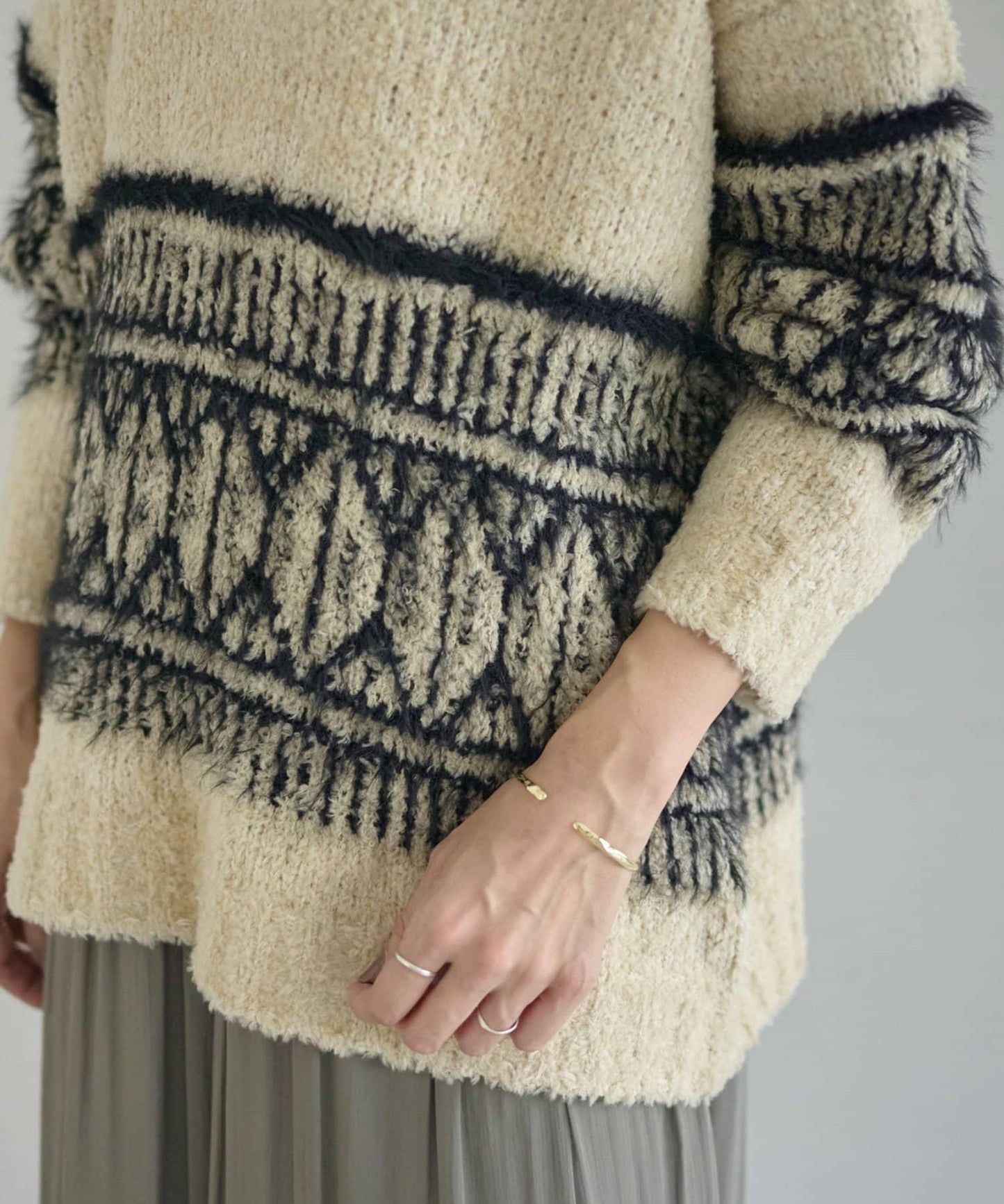 大格子費爾島花紋套頭衫