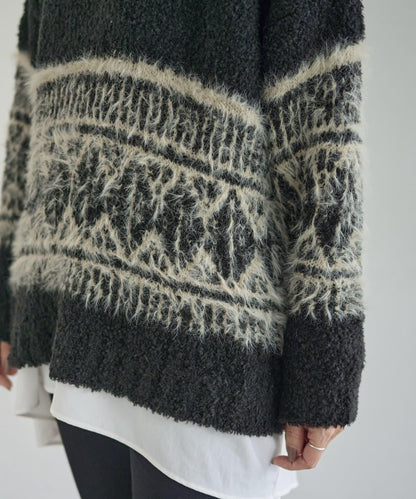 大格子費爾島花紋套頭衫