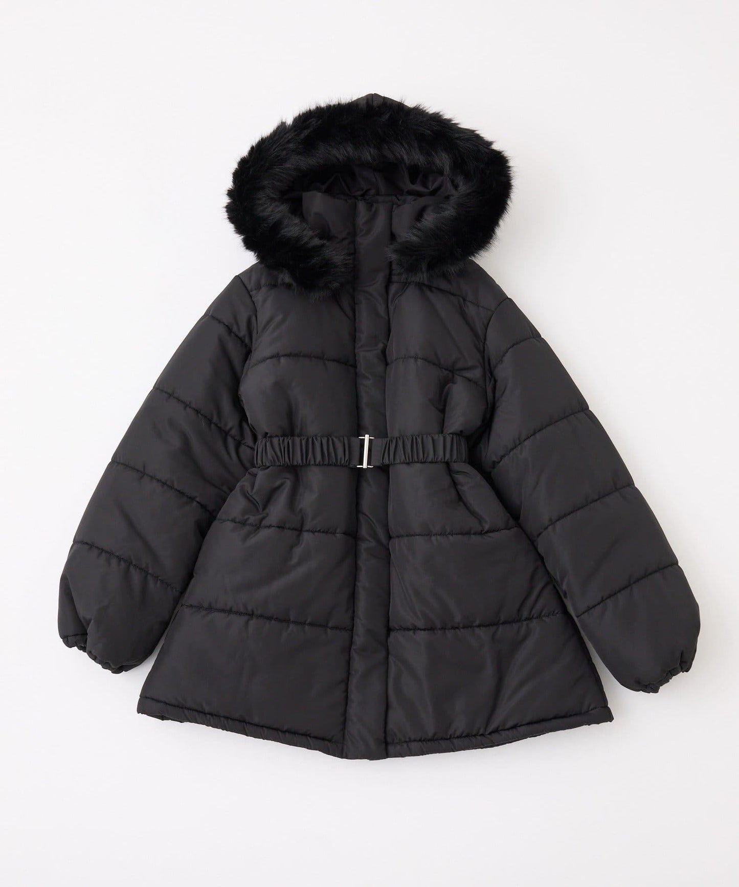 仿皮草連帽帶腰帶仿羽絨服