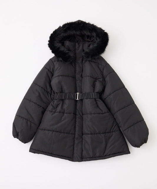 仿皮草連帽帶腰帶仿羽絨服