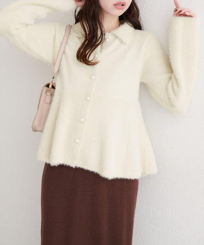 羽毛裝飾荷葉邊針織開衫