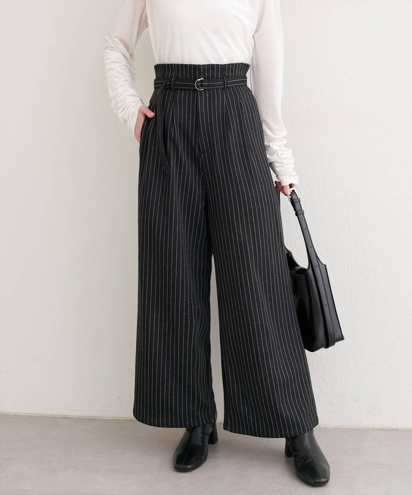 附腰帶彈力長褲