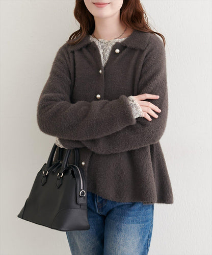 羽毛裝飾荷葉邊針織開衫