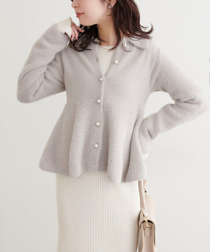 羽毛裝飾荷葉邊針織開衫