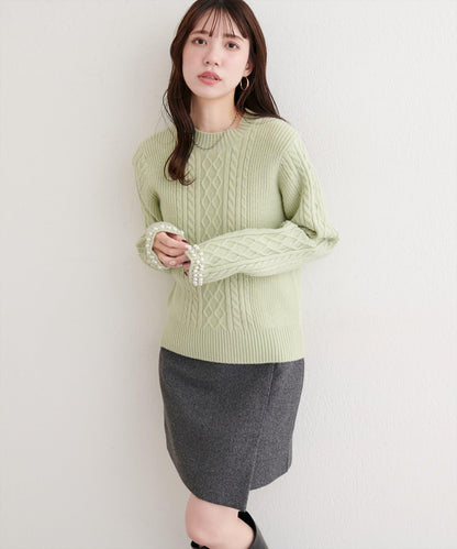 袖口珍珠柔軟針織衫