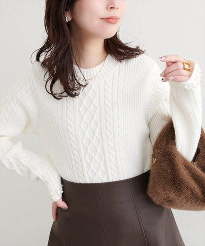 袖口珍珠柔軟針織衫