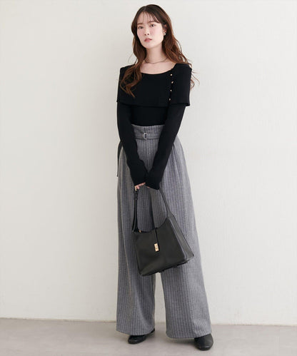 附腰帶彈力長褲