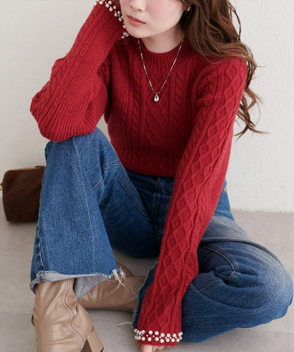 袖口珍珠柔軟針織衫