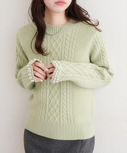 袖口珍珠柔軟針織衫