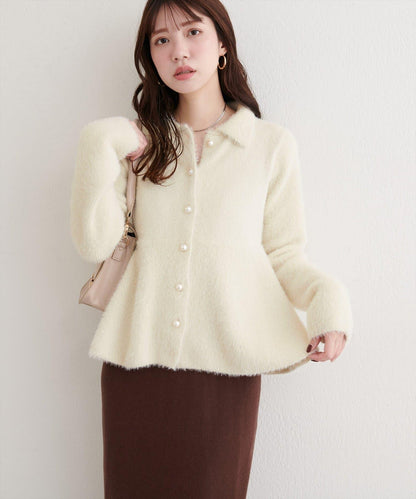 羽毛裝飾荷葉邊針織開衫