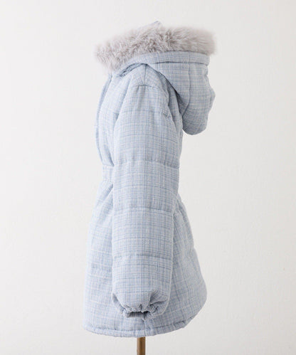 仿皮草連帽帶腰帶仿羽絨服