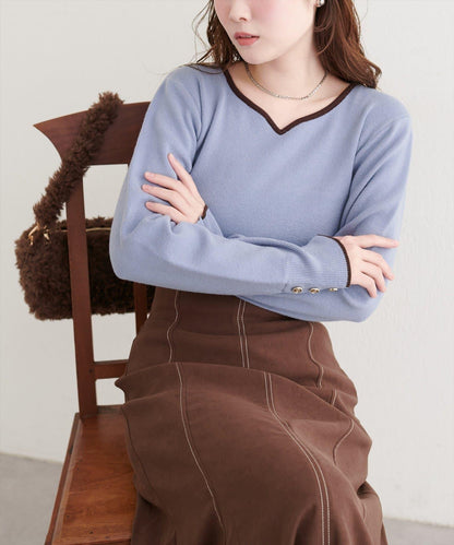 愛心領拼色針織套頭衫