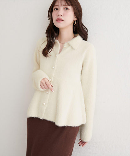 羽毛裝飾荷葉邊針織開衫