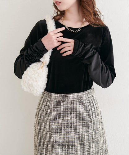 彈力天鵝絨長袖T恤