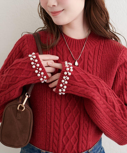 袖口珍珠柔軟針織衫