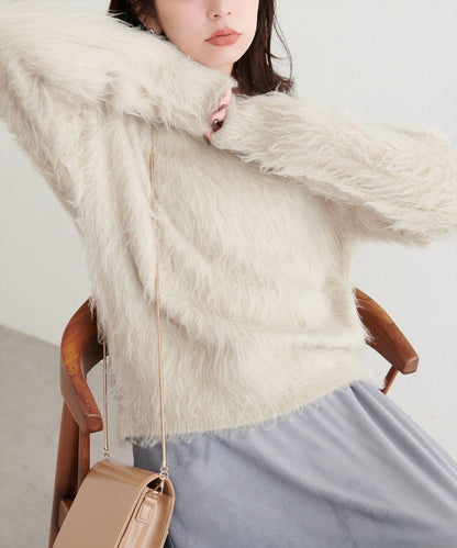 長款羽毛圓領針織套頭衫