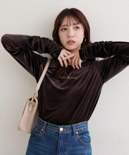 彈力天鵝絨長袖T恤