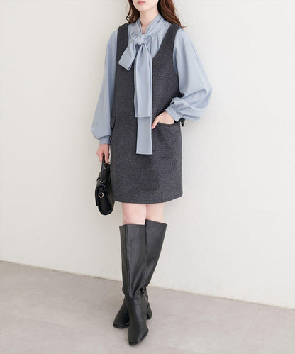 混色仿羊毛迷你揹帶裙