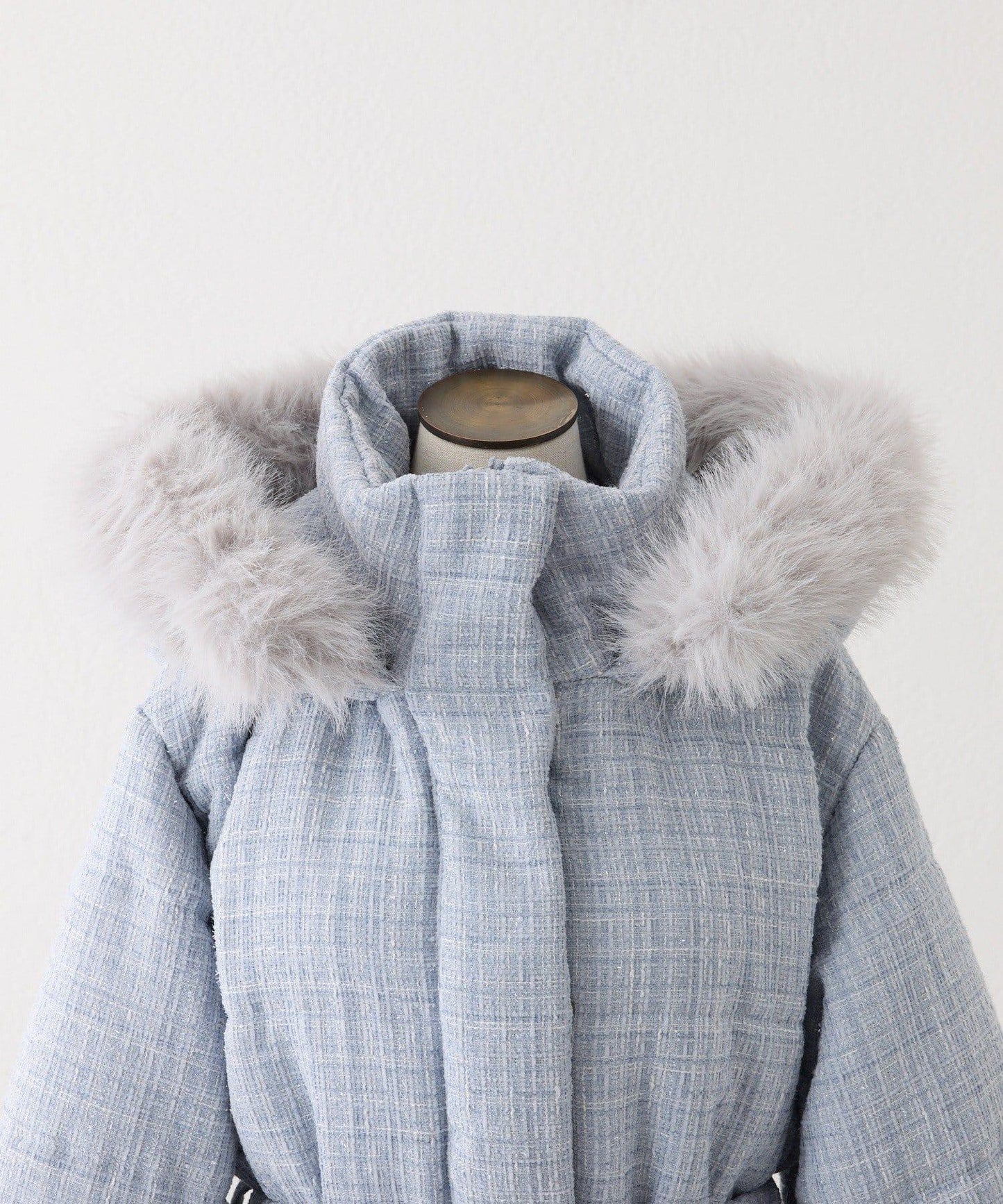 仿皮草連帽帶腰帶仿羽絨服