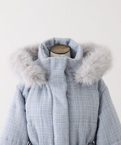 仿皮草連帽帶腰帶仿羽絨服