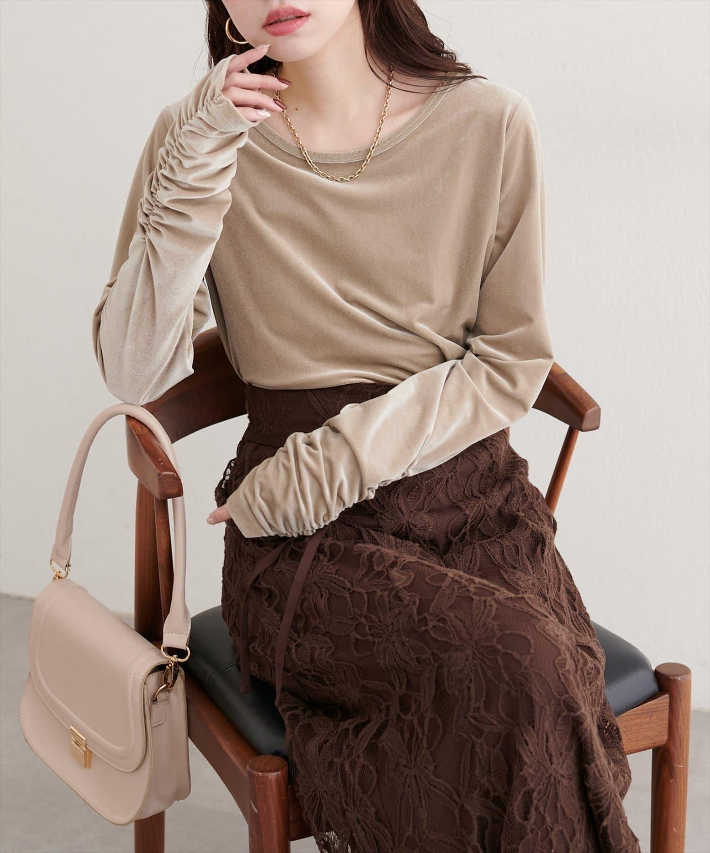 彈力天鵝絨長袖T恤