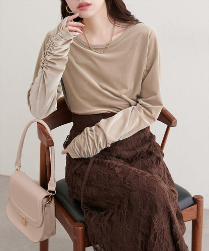 彈力天鵝絨長袖T恤