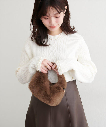 袖口珍珠柔軟針織衫