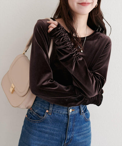 彈力天鵝絨長袖T恤