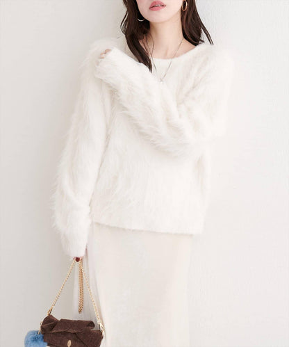 長款羽毛圓領針織套頭衫