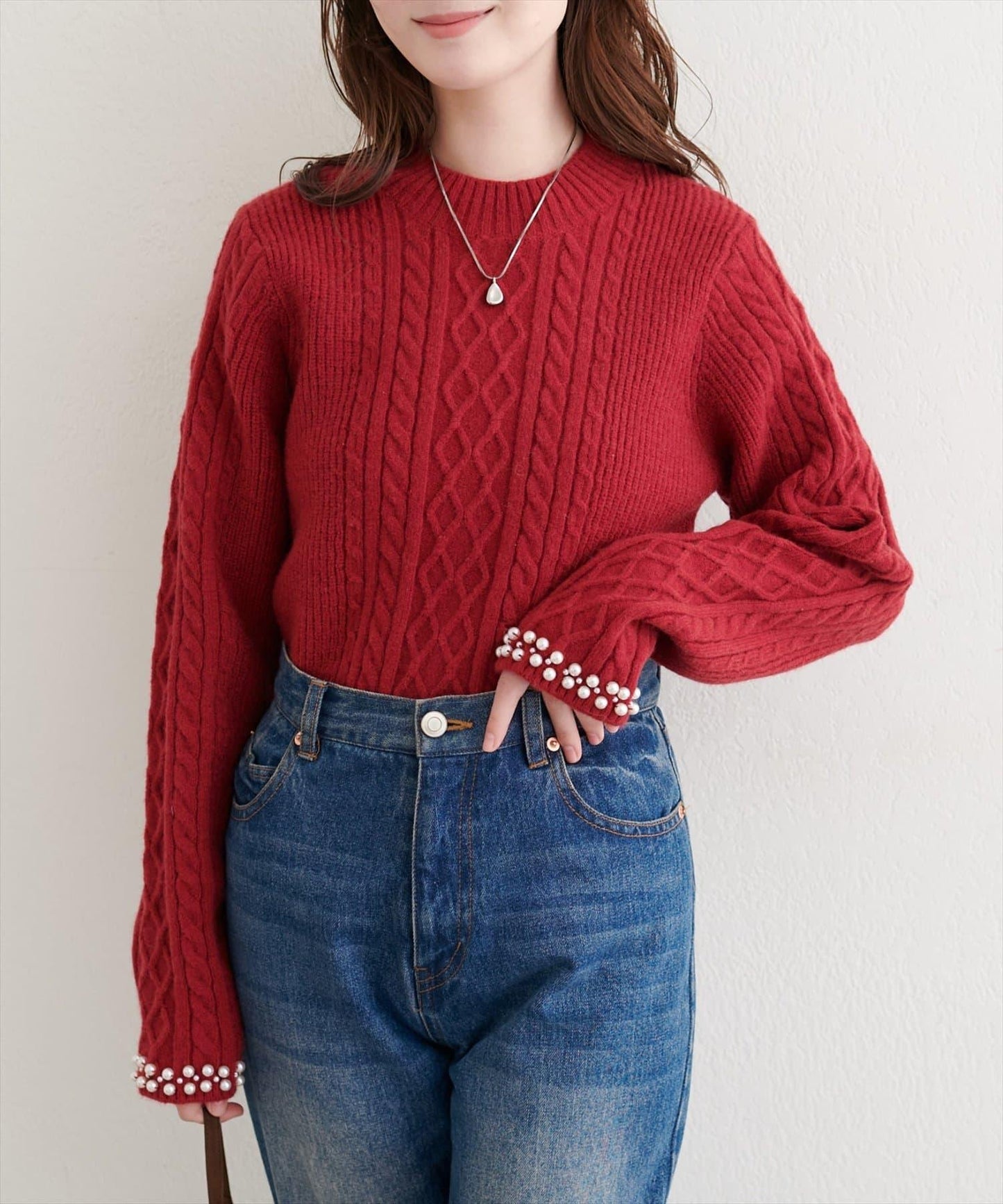 袖口珍珠柔軟針織衫