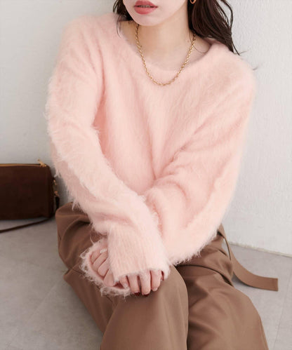 長款羽毛圓領針織套頭衫